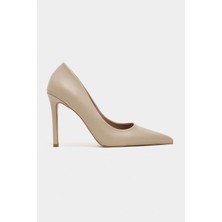 Nişantaşı Shoes Lunara Koyu Bej Mat Sivri Burun Kadın Stiletto