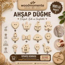 Wood Momente 100’LÜ Ahşap Çocuk Düğmesi Krem Renk Lazer Kesim Hobi Süsleme Düğme Seti