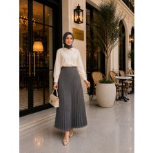 Esra Butik Lamine Denye Piliseli Etek  | 90 cm | Standart Beden (38-44 Uyumlu)