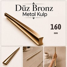 Badem10 Özen 160 mm 16 cm Düz Bronz Metal Mobilya Kulpu Uzun Çekmece Dolap Kapak Mutfak Dolabı Kulbu