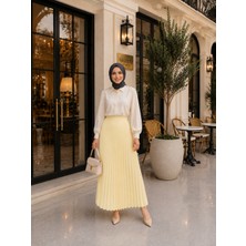 Esra Butik Lamine Denye Piliseli Etek  | 90 cm | Standart Beden (38-44 Uyumlu)