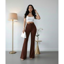 Sorvella Wear Kadın Ithal Doubleface Ispanyol Paça Kumaş Pantolon Kemerli Çekme Solma Yapmaz