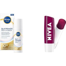 Sun SPF50 Primer Nemlendirici Makyaj Bazı 30ML ve Böğürtlen Nemlendirici Dudak Kremi ve Parlatıcısı