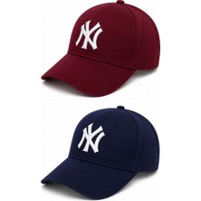 Gülümser Shop 2'li Unisex Ny New York Nakış Detaylı Ayarlanabilir Baseball Şapka - Lacivert & Bordo