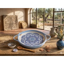 El Yapımı Pamuk Kordon Ipli Nazar Boncuklu Sunum Tepsisi 30X30 cm – Çeyiz & Hediye