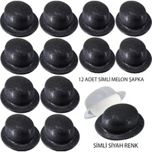Herşey Trend Siyah Renk Simli Melon Yuvarlak Parti Şapkası 12 Adet