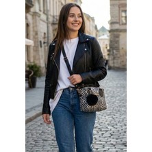 Vivazzaluxe Mini Model Puf Charm Detaylı Siyah - Beyaz Kahve Kadın El, Omuz, Çapraz Çanta