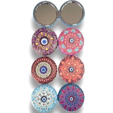 Brf Store Bascisell Otantik Mandala Tasarımlı Nazar Boncuklu Büyüteçli Kozmetik Yuvarlak Cep Çanta Aynası Kapaklı El Makyaj Aynası 7cm