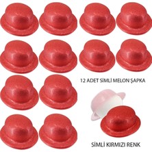 Herşey Trend Kırmızı Renk Simli Melon Yuvarlak Parti Şapkası 12 Adet