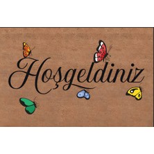 Türkeli Kapı Önü Paspası Kaymaz Ağır Tabanlı Kelebek Desen Hoş Geldiniz Dekoratif , Kolay Temizlenir (45X70 Cm) Kod T4