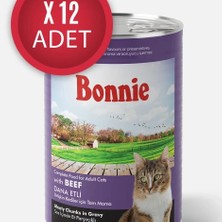 Bonnie Biftekli Sos Içinde Et Parçacıklı Yetişkin Kedi Konserve Yaş Mama 400 gr x 12 Adet