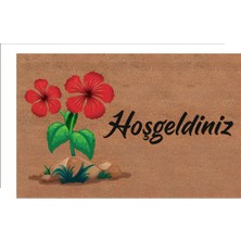 Türkeli Kapı Önü Paspası Kaymaz Ağır Tabanlı Kırmızı Çiçek Desenli Hoş Geldiniz Dekoratif , Kolay Temizlenir (45X70 Cm) Kod T5