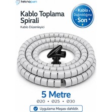 Teknopan Kablo Toplama Spirali ( 5 Metre) Uygulama Maşalı -  Halojensiz - Kablo Düzenleyici - Kablo Koruyucu