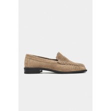 Nişantaşı Shoes Naty Rome Bej Süet Hakiki Deri Kadın Loafer Ayakkabı