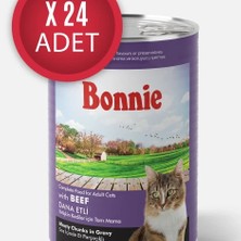 Bonnie Biftekli Sos Içinde Et Parçacıklı Yetişkin Kedi Konserve Yaş Mama 400 gr x 24 Adet