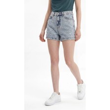 Hakke Kadın Inci Taşlı Yüksek Bel Denim Şort
