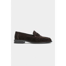 Nişantaşı Shoes Naty Kahve Süet Hakiki Deri Kadın Loafer Ayakkabı