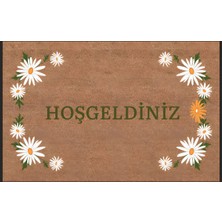 Türkeli Kapı Önü Paspası Kaymaz Ağır Tabanlı Kenar Papatya Hoş Geldiniz Desen Dekoratif , Kolay Temizlenir (45X70 Cm) Kod T11