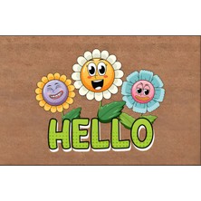 Türkeli Kapı Önü Paspası Kaymaz Ağır Tabanlı Gülen Papatyalar Hello Desen Dekoratif , Kolay Temizlenir (45X70 Cm) Kod T6