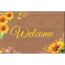 Türkeli Kapı Önü Paspası Kaymaz Ağır Tabanlı Ayçiçeği Desen Welcome Dekoratif , Kolay Temizlenir (45X70 Cm) Kod T3