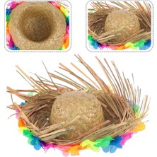 Herşey Trend Naturel Renk Püsküllü Örme Hasır Hawaii Luau Aloha Şapka 13X36 cm