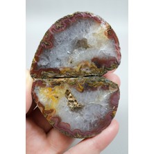 Healcrystal Brick Red Banded ve Mustard Sarı Nakışlı Siyah Deniz Agat Çifti ve Kuvars Jeot
