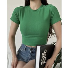 Nutika Bisiklet Yaka Crop Ottoman Tişört