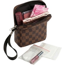 NS Reliable Kahve Dama Desenli Kadın Hijyenik Ped Saklama Çantası - Mini Organizer Düzenleyici Kılıf - 10X14X3 cm