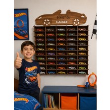 Oyuncak Araba Rafı 50'li  ceviz renk (Hotwheels ve Matcbox Arabaları Için Uygundur)