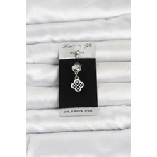 Kuhi Mey Ithalat® 316L Cerrahi Çelik Zirkon Taşlı Sallantılı Yonca Model Göbek Piercing