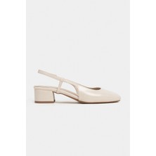 Nişantaşı Shoes Harmony Bej Rustik Desenli Küt Burun Kemer Detay Kısa Topuklu Kadın Babet