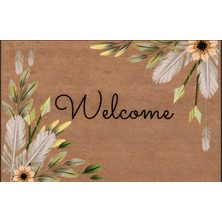 Türkeli Kapı Önü Paspası Kaymaz Ağır Tabanlı Bitkili Welcome Desen Dekoratif , Kolay Temizlenir (45X70 Cm) Kod T7