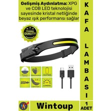 Wintoup #lamba Güçlü Xpg 5 Aydınlatma Modlu Cob LED Sensörlü USB Şarj Edilebilir Dahili Pilli Kafa Lambası
