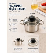 Güzelyüz Avm Cam Kapaklı Mini Paslanmaz Tencere Yükseklik 8cm Iç Genişlik 20CM Sos Süt Aperatif Tencere