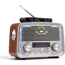 Royal Trend Nostalji Güneş Panelli Mini Radyo,fenerli Ledli Mini Bluetooth Radyo