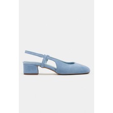 Nişantaşı Shoes Harmony Bebe Mavi Süet Deri Küt Burun Kemer Detay Kısa Topuklu Kadın Babet