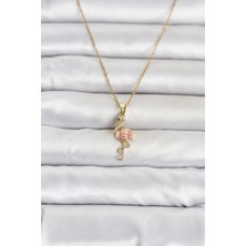 Kuhi Mey Ithalat® 316L Çelik Zincir Gold Renk Flamingo Model Kadın Kolye
