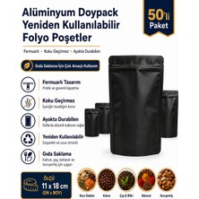 Prozirve Alüminyum Doypack Folyo Poşet 50’li Paket – Fermuarlı, Koku Geçirmez, Dik Duran Gıda Saklama Doypack