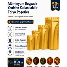 Prozirve Alüminyum Doypack Folyo Poşet 50’li Paket – Fermuarlı, Koku Geçirmez, Dik Duran Gıda Saklama Doypack