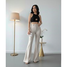 Sorvella Wear Kadın Ithal Doubleface Ispanyol Paça Kumaş Pantolon Kemerli Çekme Solma Yapmaz
