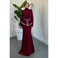 Merven Akyüz Noxi Taş Detaylı Abiye Bordo