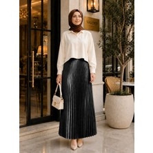 Esra Butik Lamine Denye Piliseli Etek  | 90 cm | Standart Beden (38-44 Uyumlu)