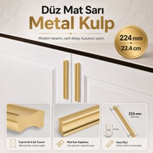Badem10 Düz Mat Sarı Metal Çekmece Kulp 224 mm 22.4 cm Dolap Mobilya Kulpu Kulbu 1 Adet Mobilya Aksesuarı