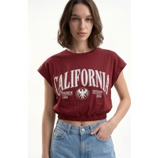 Hakke Kadın California Baskılı Crop T-Shirt