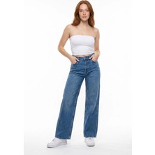 Hakke Kadın Yüksek Bel Bol Paça Denim Jean Pantolon