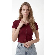 Hakke Düz Fitted Bisiklet Yaka Yumuşak Örme Bluz