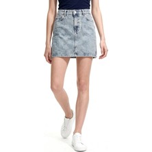 Hakke Yüksek Bel Düz Form Denim Etek