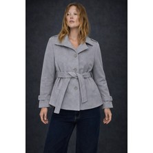 Hakke Kadın Kuşaklı Kısa Kaşe Kaban
