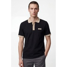 Hakke Yaka ve Kol Kontrast Detaylı Erkek Polo T-Shirt