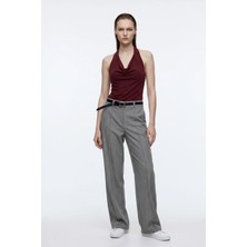 Hakke Slim Belt Dökümlü Kumaş Pantolon